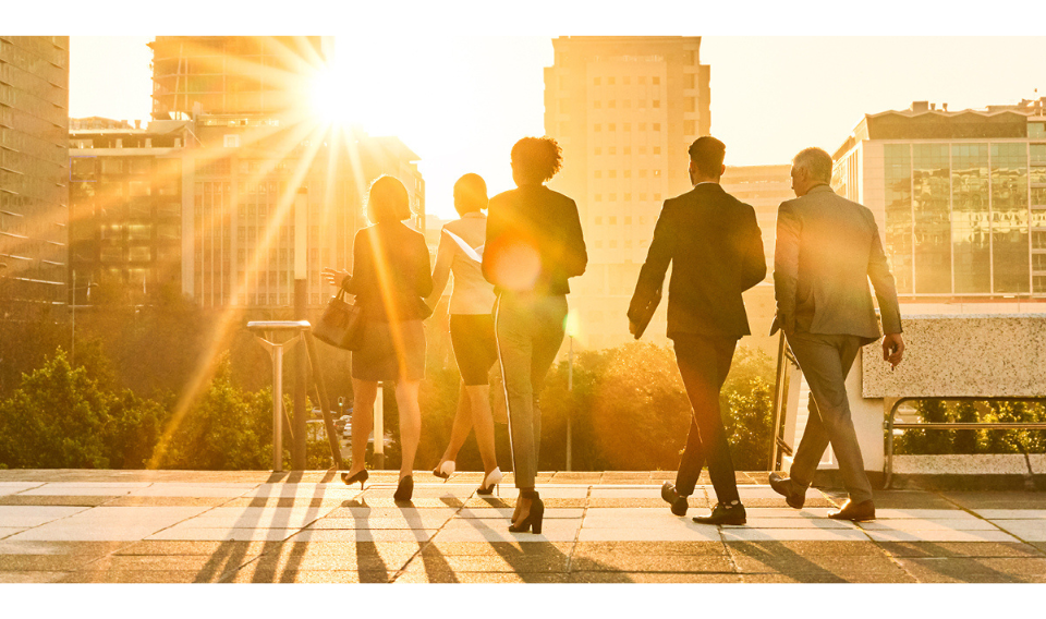 A group of students in a metropolitan area