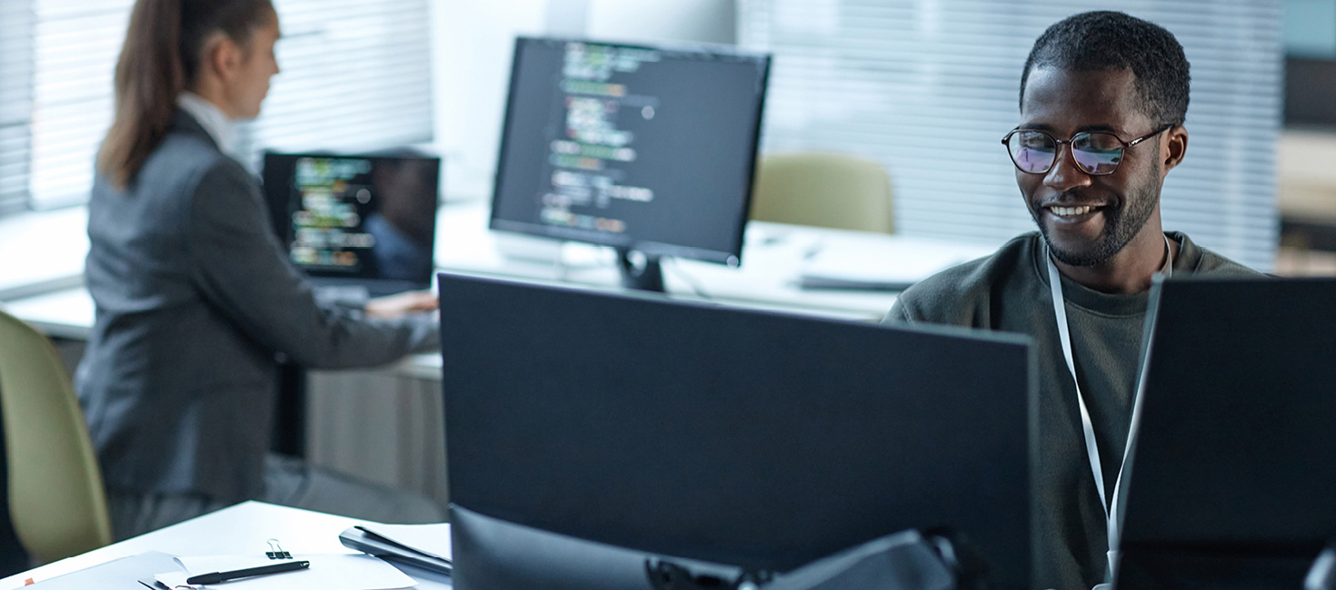 Man working in a computer office