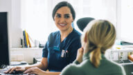 Nurse case manager going over a plan of care