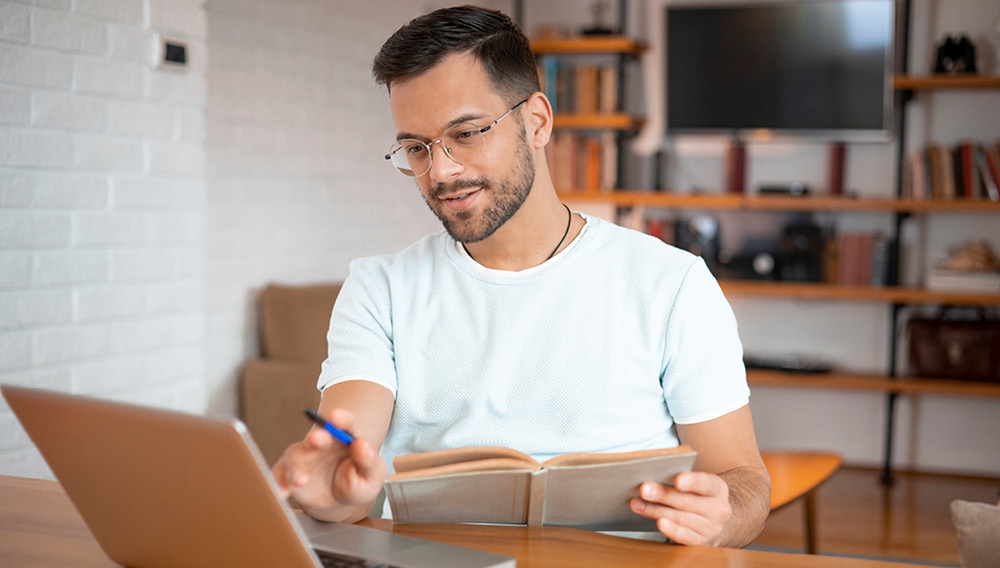 Adult learner studying for finals online